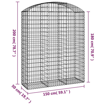 vidaXL Arched Gabion Basket 150x50x180/200 cm Galvanised Iron