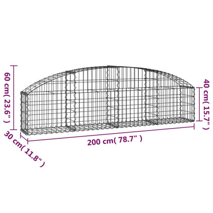 vidaXL Arched Gabion Basket 200x30x40/60 cm Galvanised Iron