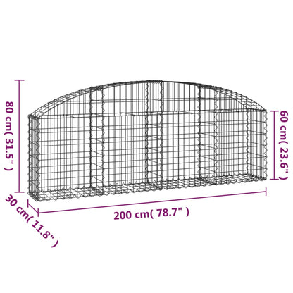 vidaXL Arched Gabion Basket 200x30x60/80 cm Galvanised Iron