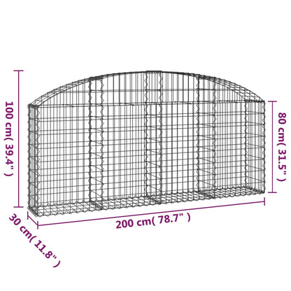 vidaXL Arched Gabion Basket 200x30x80/100 cm Galvanised Iron