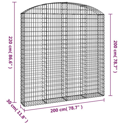 vidaXL Arched Gabion Basket 200x30x200/220 cm Galvanised Iron