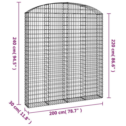 vidaXL Arched Gabion Basket 200x30x220/240 cm Galvanised Iron