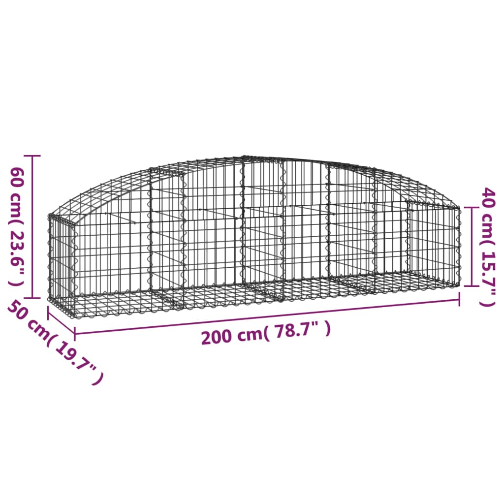 vidaXL Arched Gabion Basket 200x50x40/60 cm Galvanised Iron