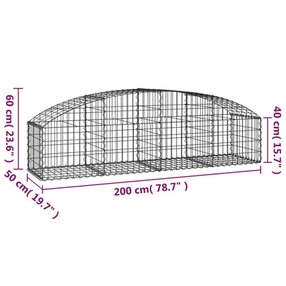 vidaXL Arched Gabion Basket 200x50x40/60 cm Galvanised Iron