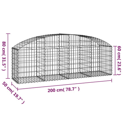 vidaXL Arched Gabion Basket 200x50x60/80 cm Galvanised Iron