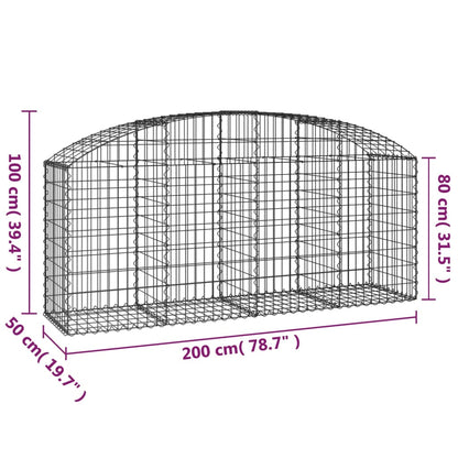 vidaXL Arched Gabion Basket 200x50x80/100 cm Galvanised Iron