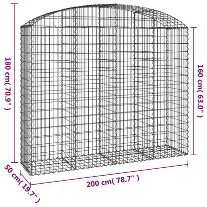 vidaXL Arched Gabion Basket 200x50x160/180 cm Galvanised Iron