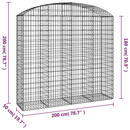 vidaXL Arched Gabion Basket 200x50x180/200 cm Galvanised Iron