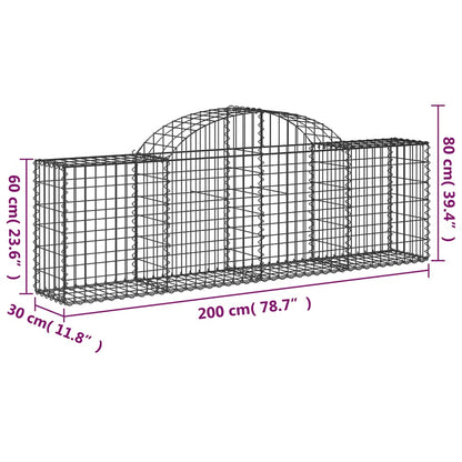 vidaXL Arched Gabion Basket 200x30x60/80 cm Galvanised Iron