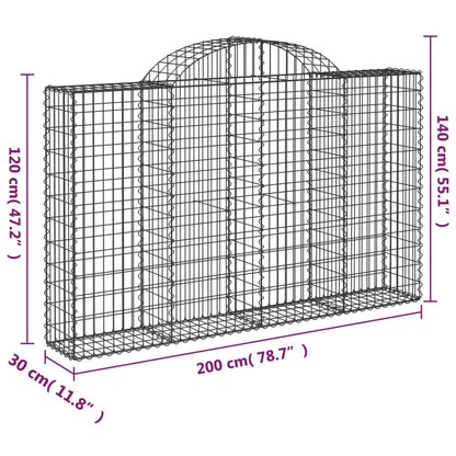 vidaXL Arched Gabion Basket 200x30x120/140 cm Galvanised Iron