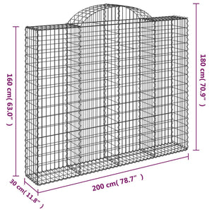 vidaXL Arched Gabion Basket 200x30x160/180 cm Galvanised Iron
