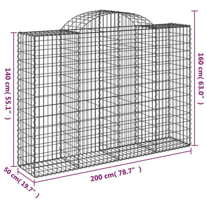 vidaXL Arched Gabion Basket 200x50x140/160 cm Galvanised Iron