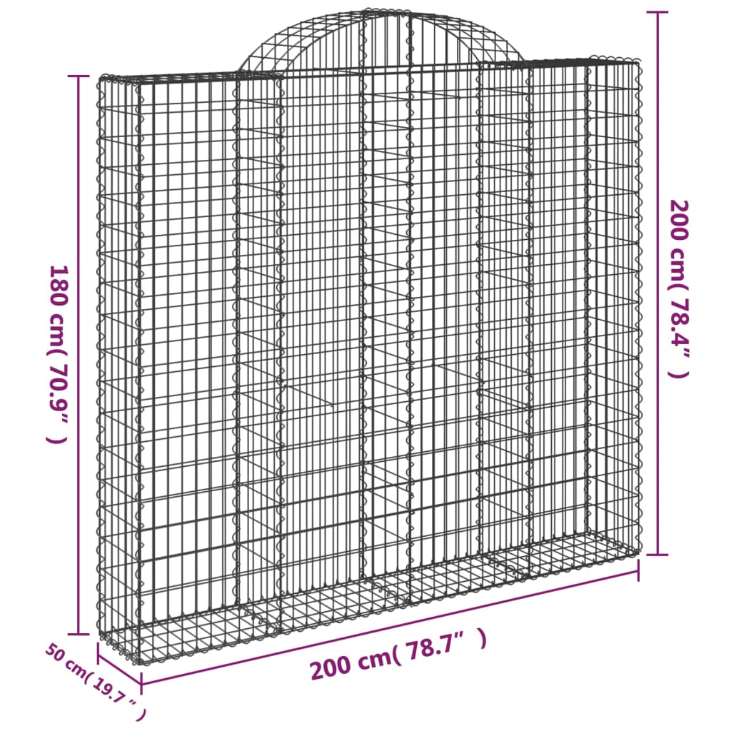 vidaXL Arched Gabion Basket 200x50x180/200 cm Galvanised Iron