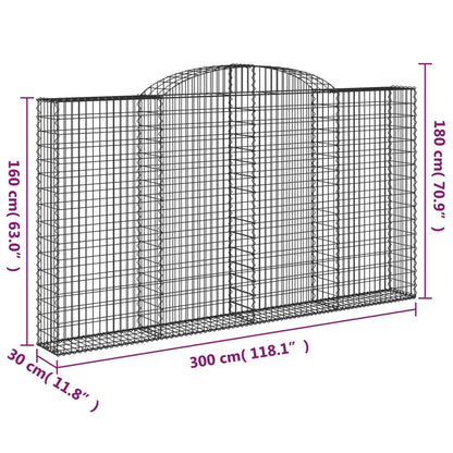 vidaXL Arched Gabion Basket 300x30x160/180 cm Galvanised Iron