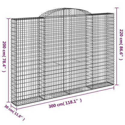 vidaXL Arched Gabion Basket 300x30x200/220 cm Galvanised Iron