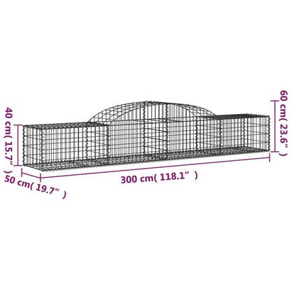 vidaXL Arched Gabion Basket 300x50x40/60 cm Galvanised Iron