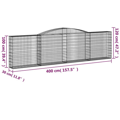 vidaXL Arched Gabion Basket 400x30x100/120 cm Galvanised Iron