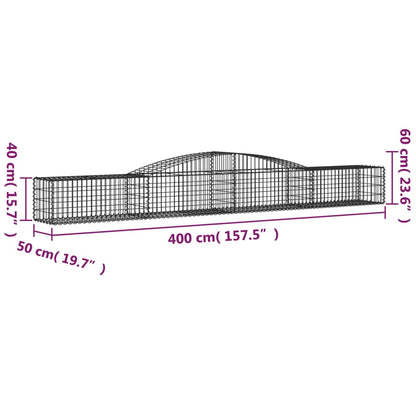 vidaXL Arched Gabion Basket 400x50x40/60 cm Galvanised Iron