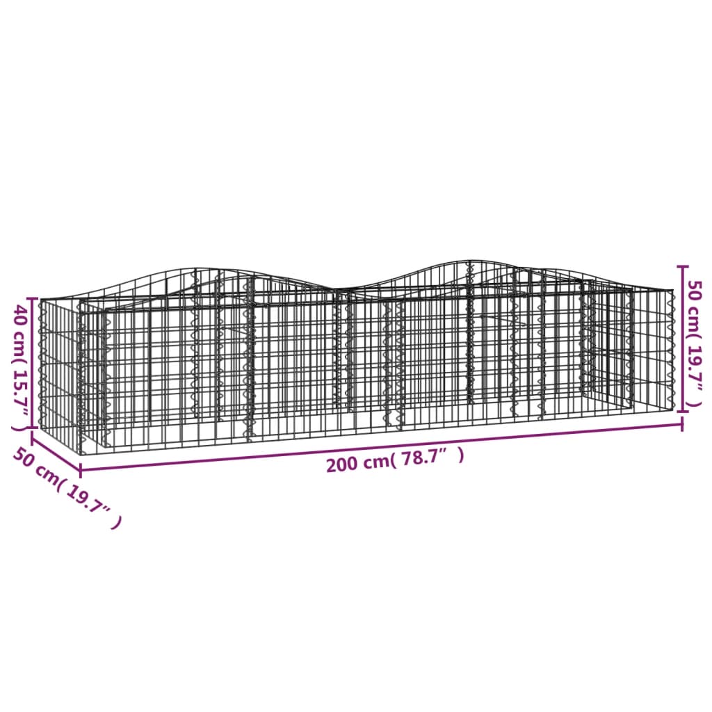 vidaXL Arched Gabion Raised Bed 200x50x50 cm Galvanised Iron