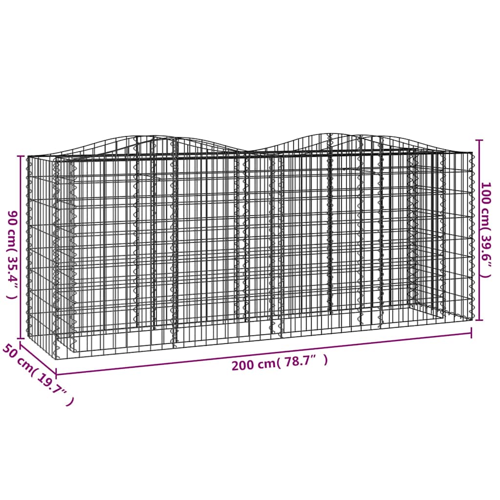 vidaXL Arched Gabion Raised Bed 200x50x100 cm Galvanised Iron