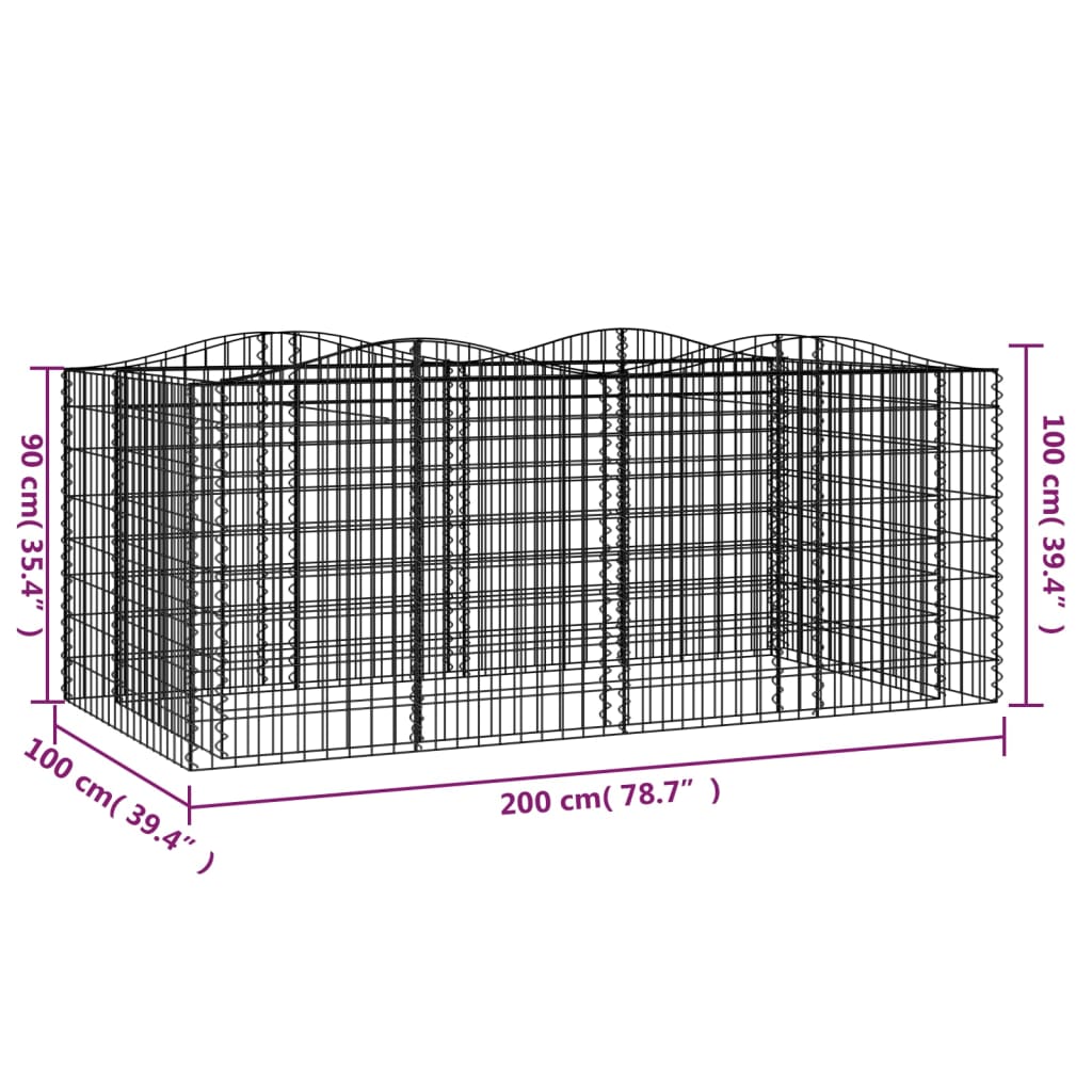 vidaXL Arched Gabion Raised Bed 200x100x100 cm Galvanised Iron