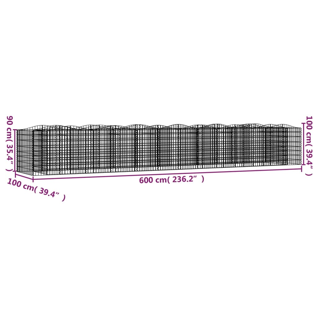 vidaXL Arched Gabion Raised Bed 600x100x100 cm Galvanised Iron