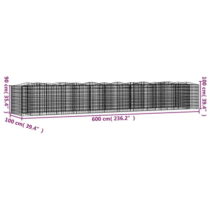 vidaXL Arched Gabion Raised Bed 600x100x100 cm Galvanised Iron