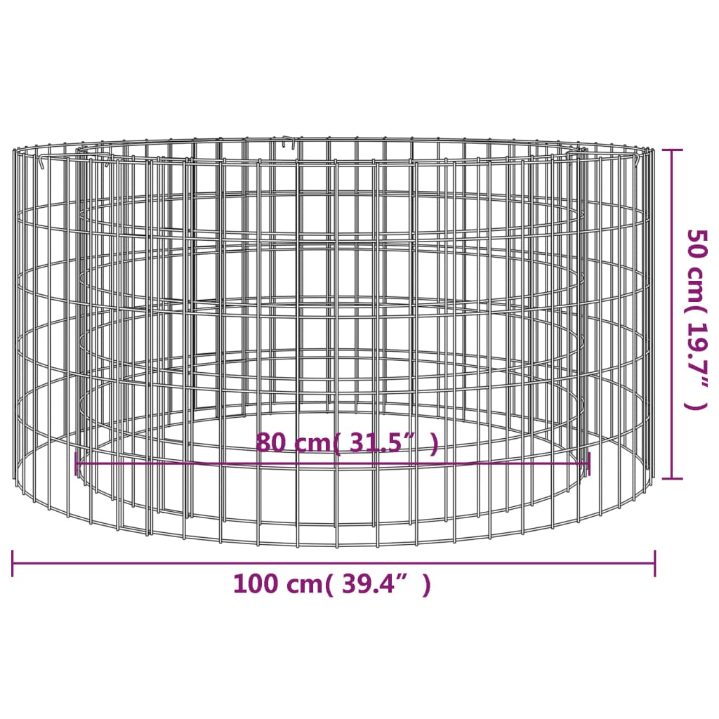 vidaXL Gabion Fire Pit Ø 100 cm Galvanised Iron