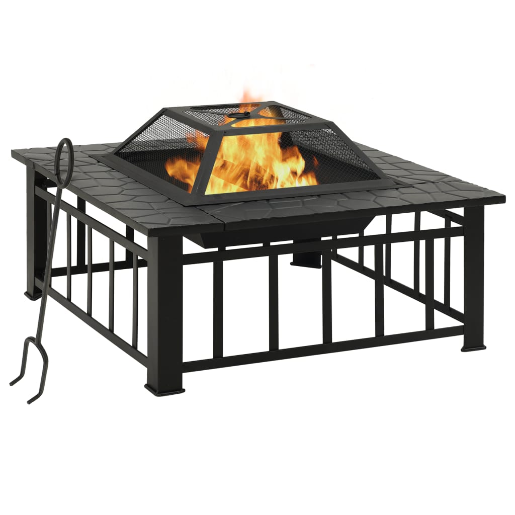vidaXL Fire Pit with Poker 79x79x46.5 cm XXL Steel