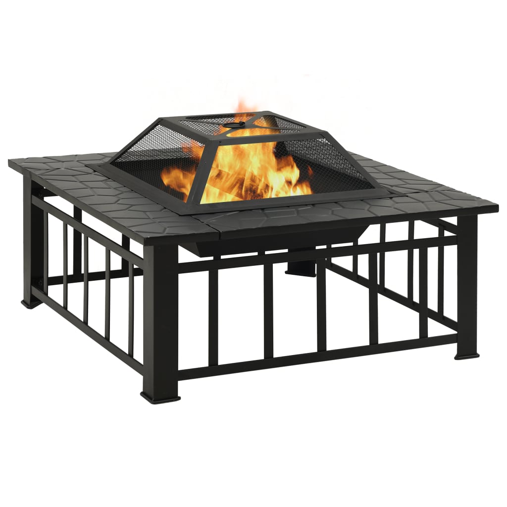 vidaXL Fire Pit with Poker 79x79x46.5 cm XXL Steel