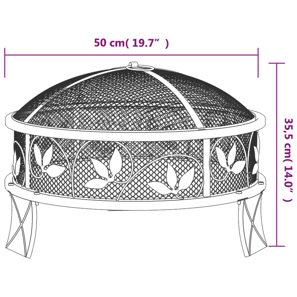 vidaXL Fire Pit with Poker 50 cm XXL Steel