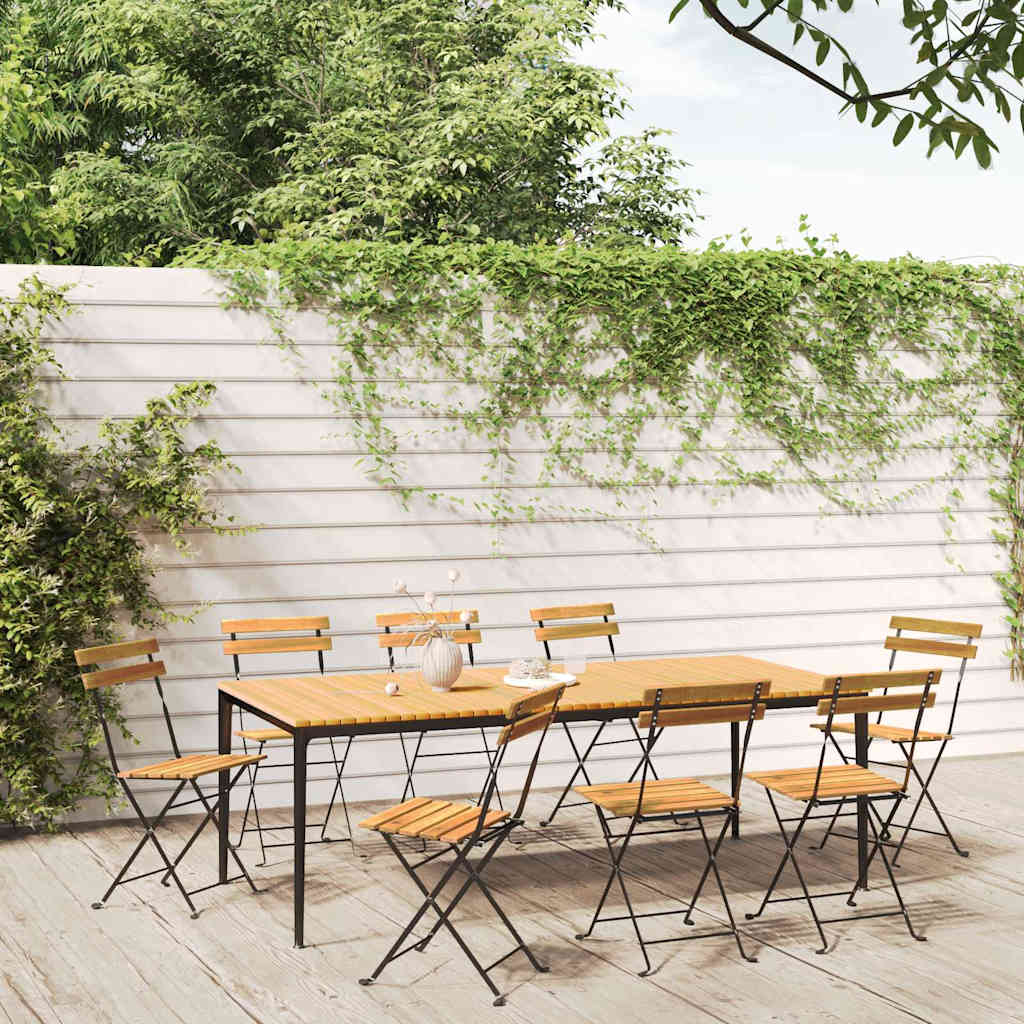 vidaXL Folding Chairs 8 pcs Steel and Solid Wood Acacia