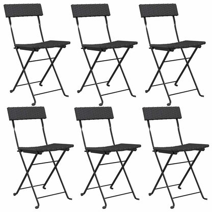 vidaXL Folding Chairs 6 pcs Black Poly Rattan and Steel