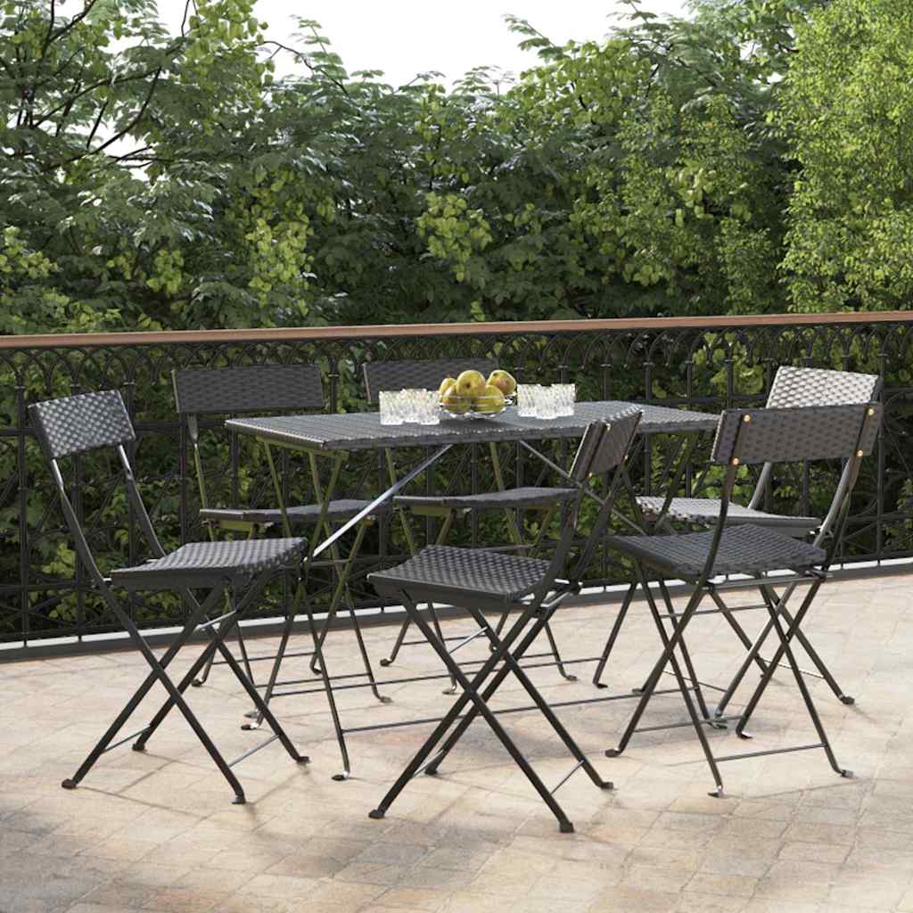 vidaXL Folding Chairs 6 pcs Black Poly Rattan and Steel