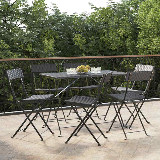vidaXL Folding Chairs 6 pcs Black Poly Rattan and Steel