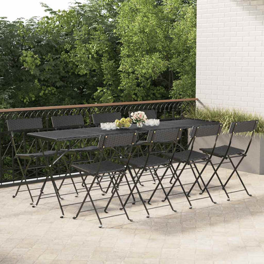 vidaXL Folding Chairs 8 pcs Black Poly Rattan and Steel