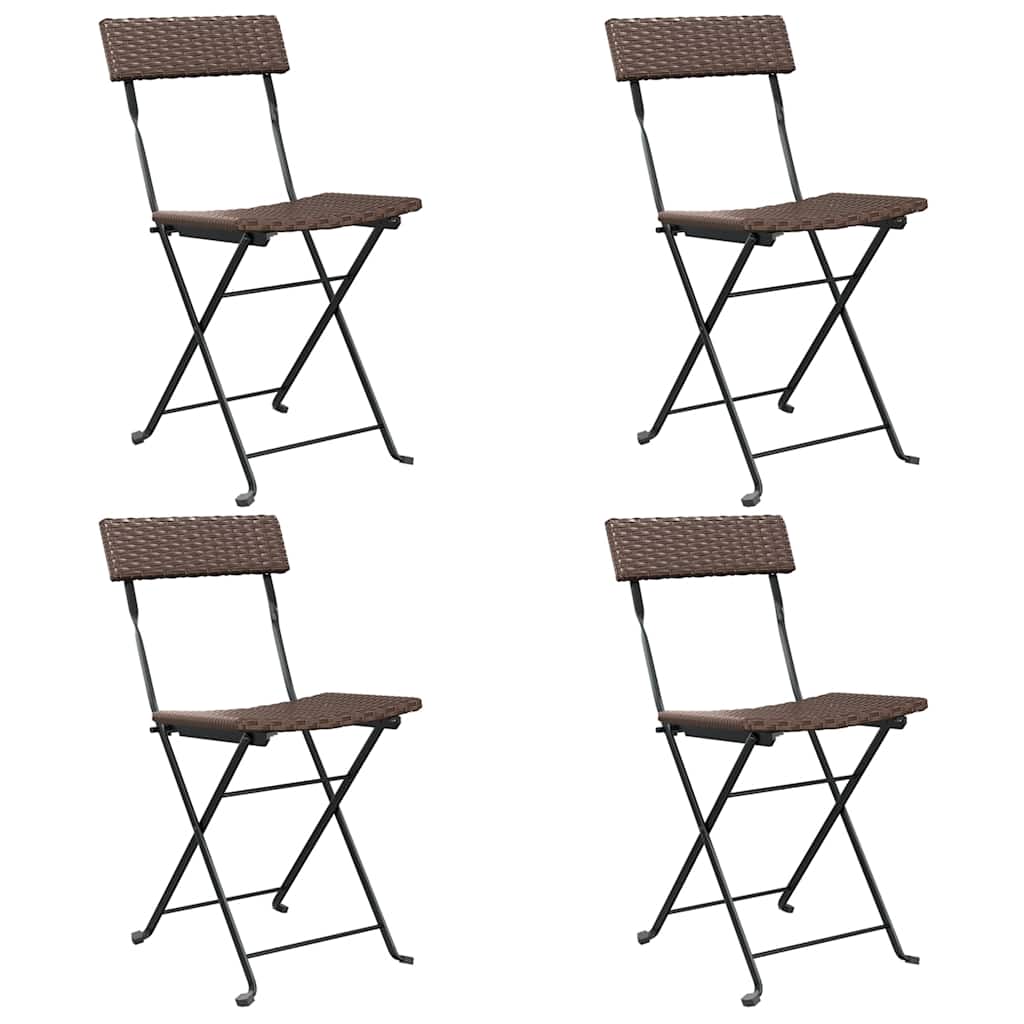 vidaXL Folding Chairs 4 pcs Brown Poly Rattan and Steel
