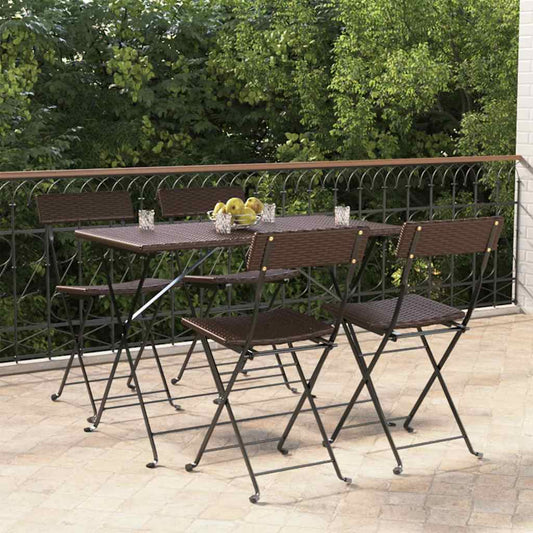 vidaXL Folding Chairs 4 pcs Brown Poly Rattan and Steel