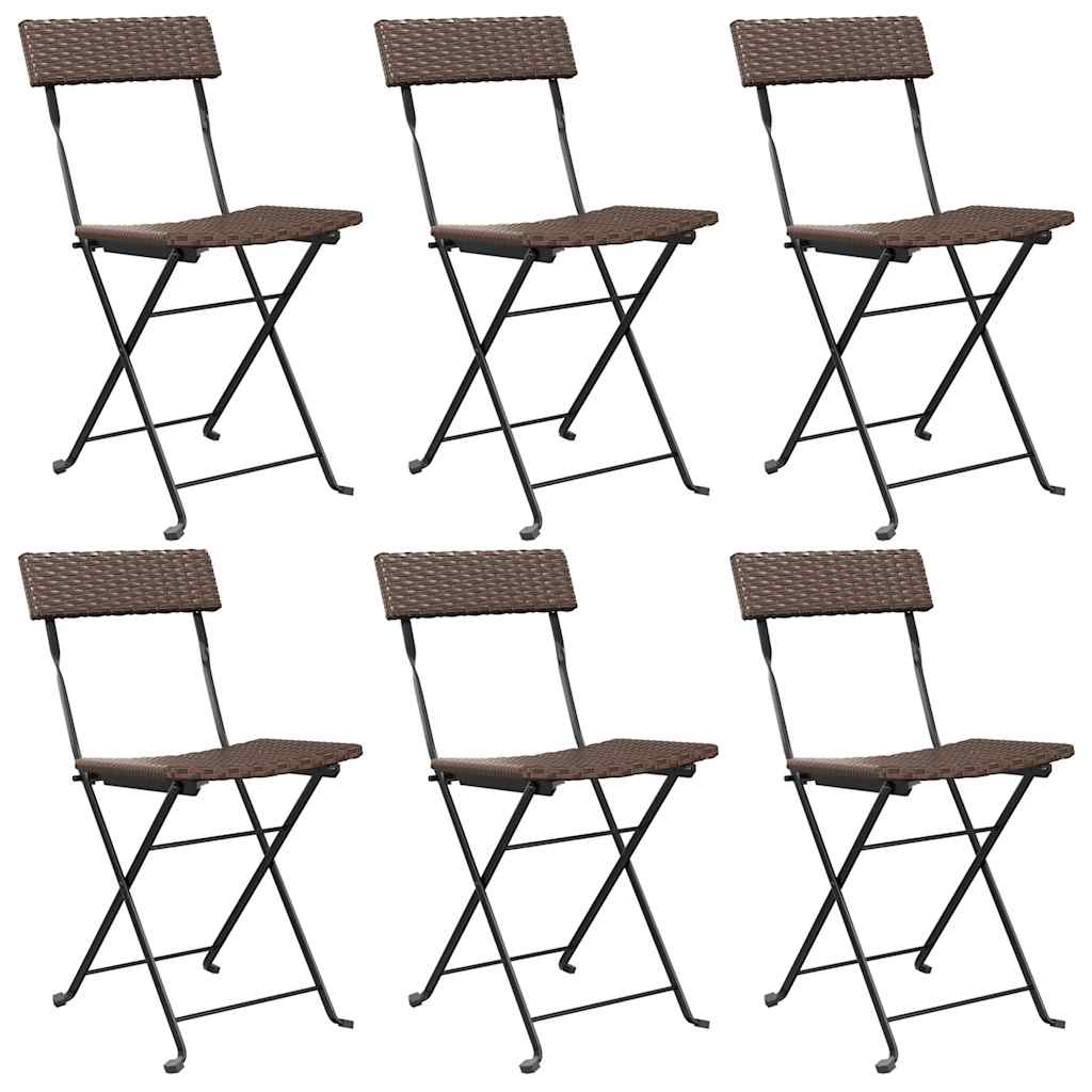 vidaXL Folding Chairs 6 pcs Brown Poly Rattan and Steel
