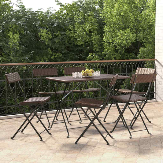 vidaXL Folding Chairs 6 pcs Brown Poly Rattan and Steel