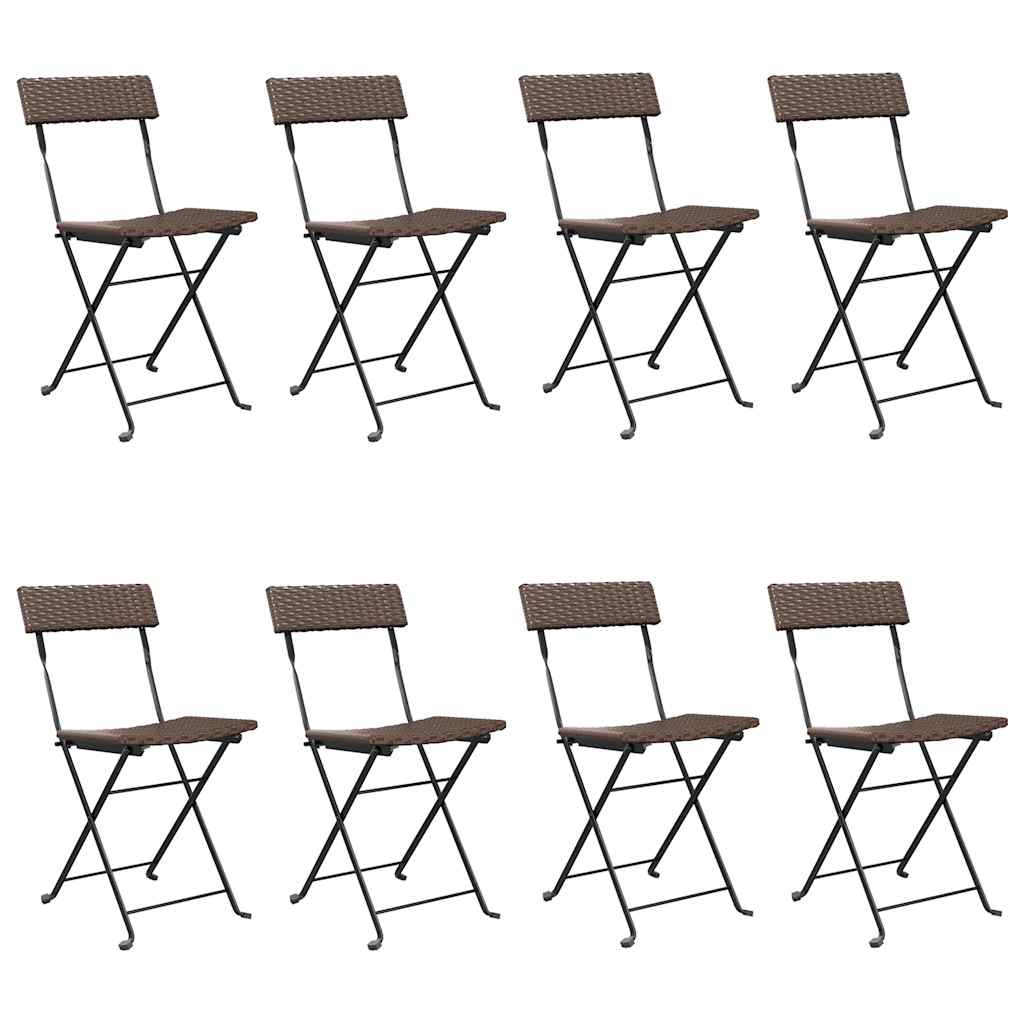 vidaXL Folding Chairs 8 pcs Brown Poly Rattan and Steel