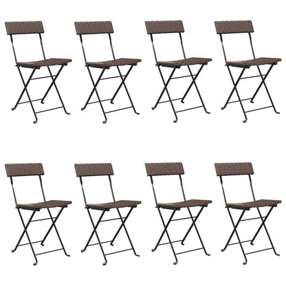 vidaXL Folding Chairs 8 pcs Brown Poly Rattan and Steel