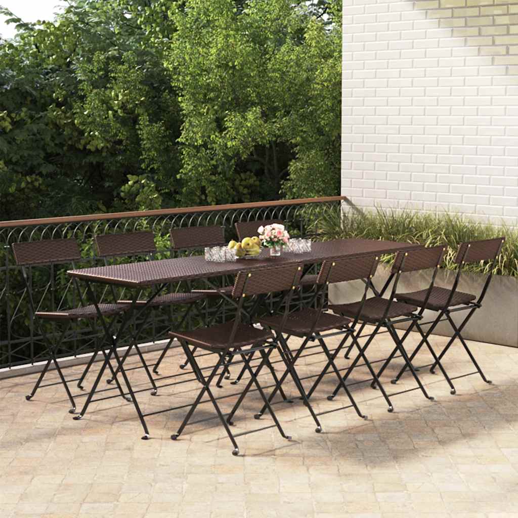 vidaXL Folding Chairs 8 pcs Brown Poly Rattan and Steel