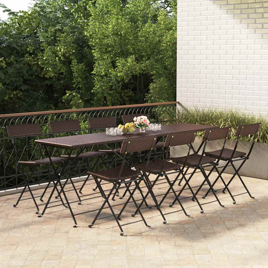 vidaXL Folding Chairs 8 pcs Brown Poly Rattan and Steel