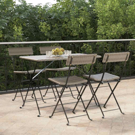 vidaXL Folding Chairs 4 pcs Grey Poly Rattan and Steel