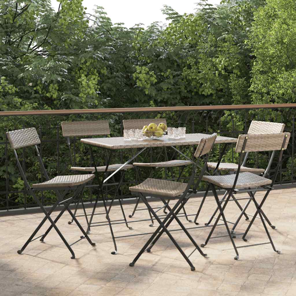 vidaXL Folding Chairs 6 pcs Grey Poly Rattan and Steel