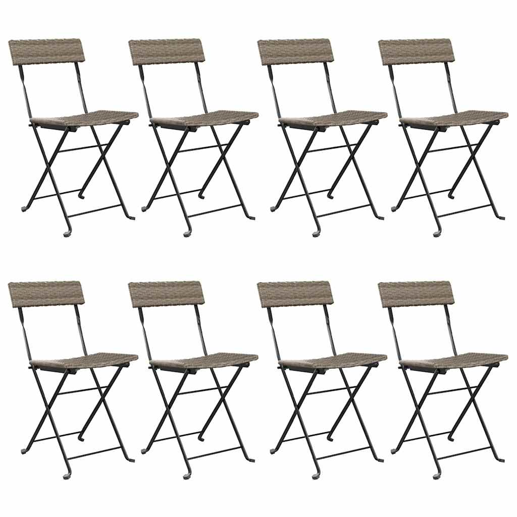 vidaXL Folding Chairs 8 pcs Grey Poly Rattan and Steel