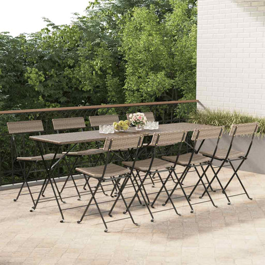 vidaXL Folding Chairs 8 pcs Grey Poly Rattan and Steel