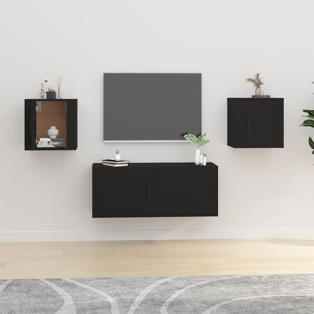 vidaXL 2 Piece Wall-mounted TV Cabinet Set Black 40x34,5x40 cm