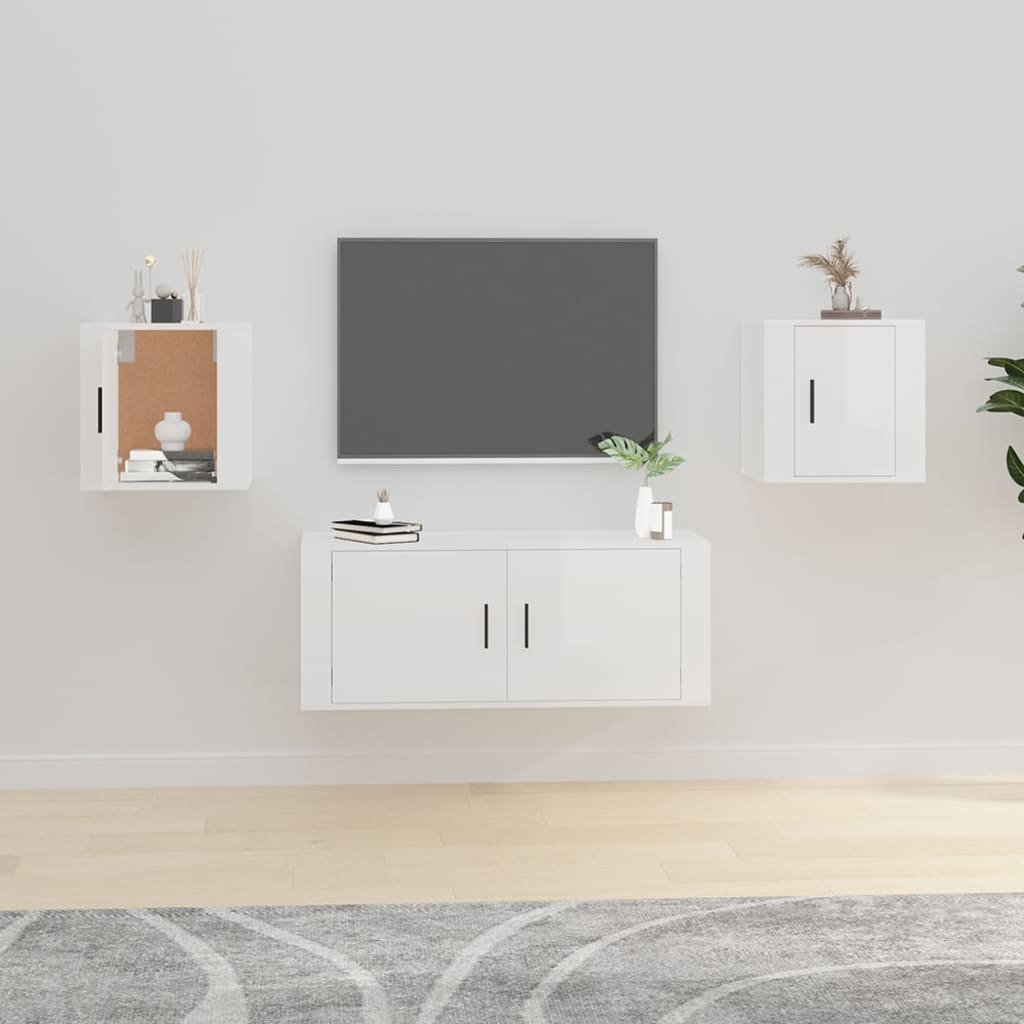 vidaXL 2 Piece Wall-mounted TV Cabinet Set High Gloss White 40x34,5x40 cm